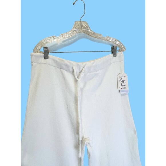 Hippie Rose Winter White Lounge Pants XL Cozy Wide Leg Drawstring Waist Soft Kni - Picture 8 of 9
